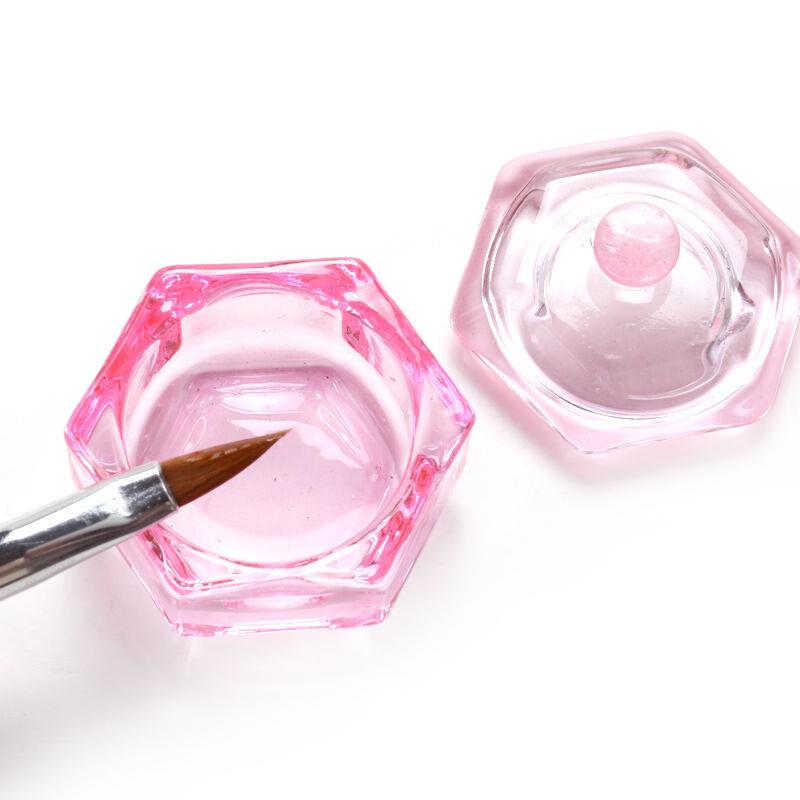 Pink  Glass Dappen Dish Acrylic Powder Liquid Holder Container Geometric Nail Lid Cup Bowl Manicure Accessories