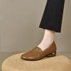 Round Head Single Shoes Women's Autumn Two Kinds of Height Ruffle Edge Shallow Mouth Women's Shoes Four Seasons Shoes Cowhide Thick Heel Work Shoes