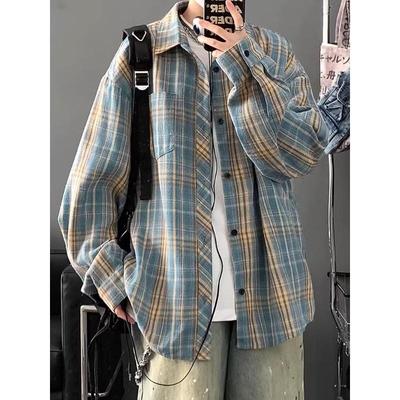 Chemise à carreaux à manches longues pour homme, coupe ample