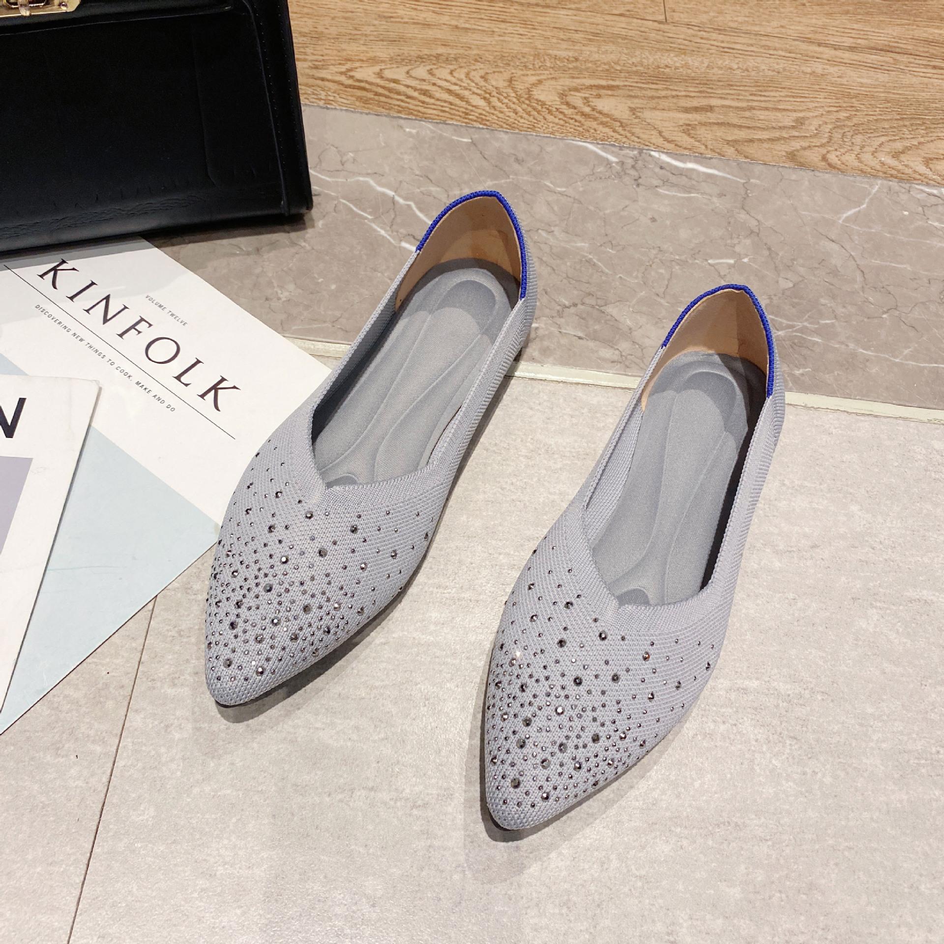 

Модные хрустальные бусины вязаные балетки женские острый носок блестящие туфли балерины женские с блестками плетение мокасины слипоны лоферы женские 40 серый