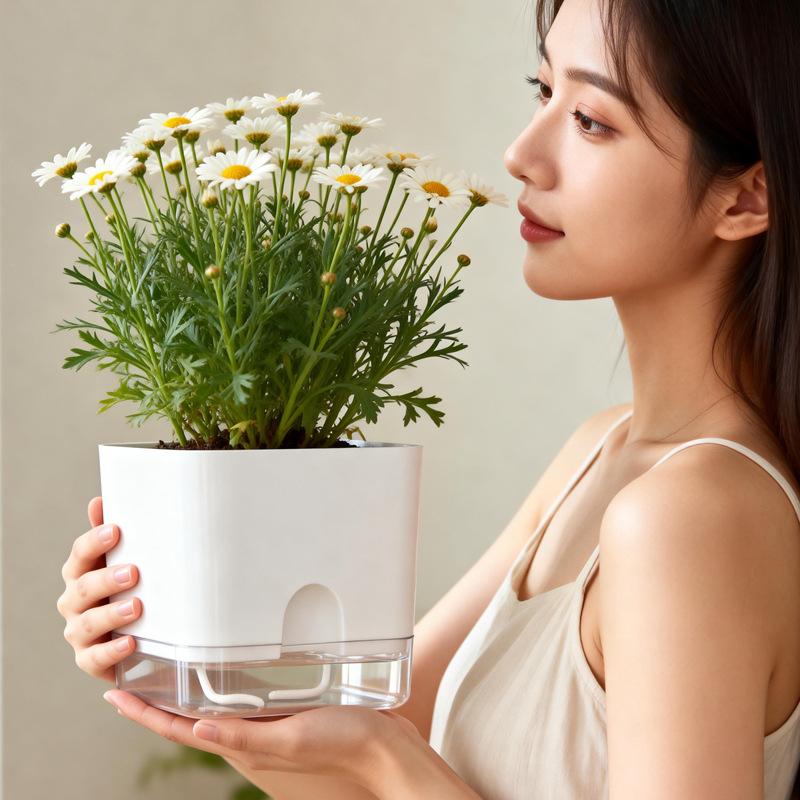 Self Watering Square Flower Pot with Removable Water Reservoir for Indoor Home and Outdoor Balcony Gardening
