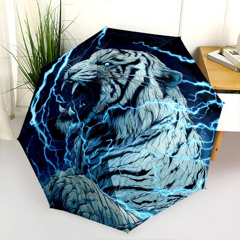 Tiger Head  Pattern, Automatic Folding Umbrella, Portable and Foldable Design, 8 Ribs, a Christmas or Birthday Gift.