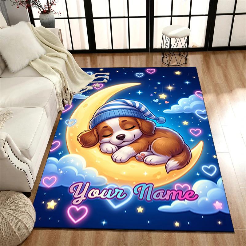 1PC Custom Name Moonlit Dreams Puppies Theme Floor Mat Ideal for Living Room, Game Rooms, Office, Bedroom,Floor Mat Playful Design