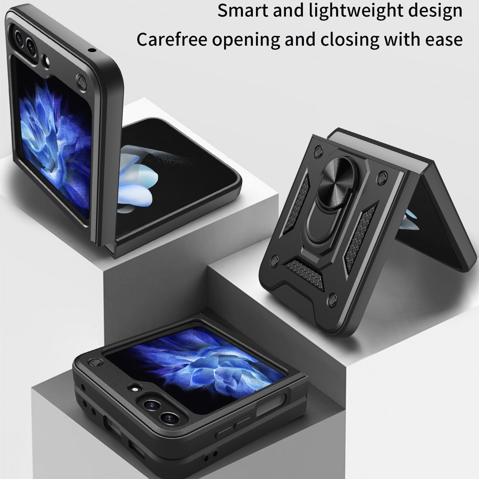 

For Samsung Galaxy Z Flip6 5G Case Ring Holder PC+TPU Phone Cover Black