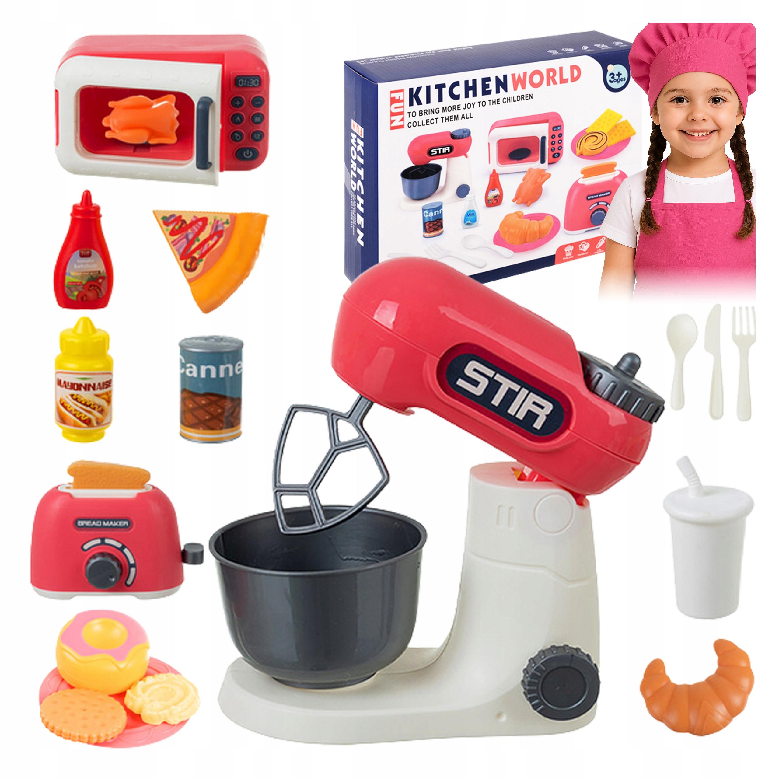 Set de electrocasnice: mixer, prăjitor de pâine, cuptor cu microunde și accesorii. Jucărie pentru copii, 26 de piese