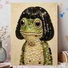 Handmade Framed Pearl Painting Set with Cute Bob Hair Frog Design 5D Shiny Bead Art Canvas Creative Craft for Room Decor Art Wall Decoration