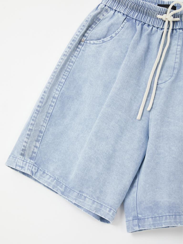 IKALOOK Damage Point Washed Elastic Denim Shorts Dspt129