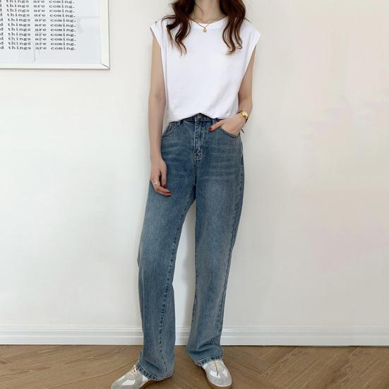 Women Summer T-shirt Sleeveless Loose Pure Color Round Neck Pullover Simple Style Commute Homewear Daily Tank Top Lady Blouse