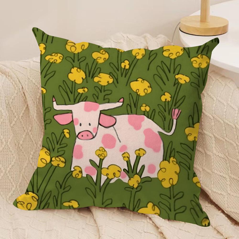 Cow Cartoon Fashion Cushion Cover Soft Plush Throw Pillow Cover DoubleSided Decorative Cushion Case Sofa Bedroom Home Decor