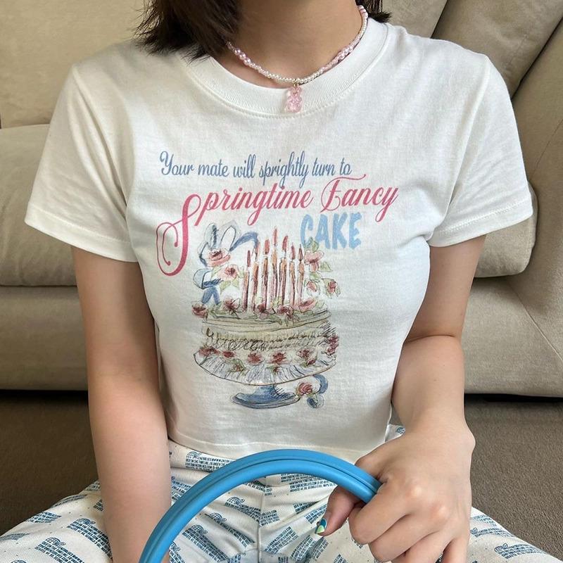 

Летние забавные футболки с героями мультфильмов, женская футболка с круглым вырезом и коротким рукавом из чистого хлопка, повседневная эластичная облегающая одежда y2k, укороченные топы, женская одежда XL