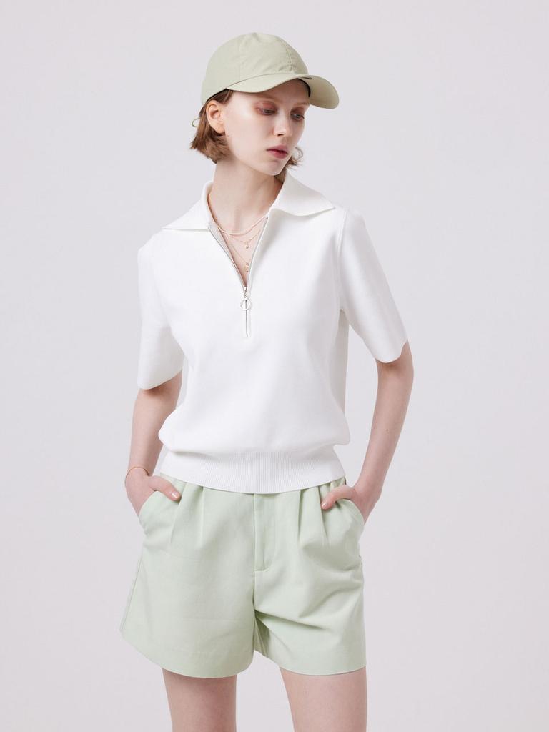 AYIHOLIC CASHMERE Half Zip Crop Polo