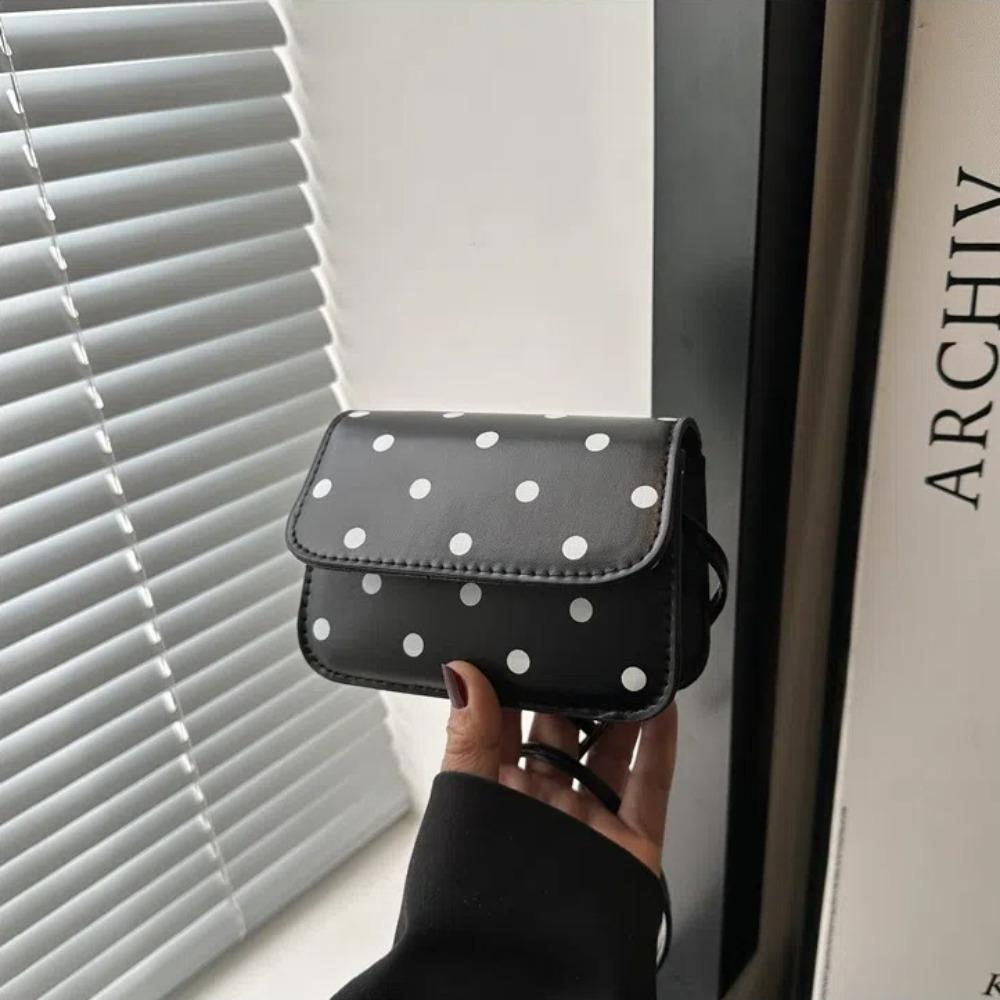 Fashionable Polka Dot Print Mini Shoulder Bag PU Material Polyester Lining Crossbody Bag Lightweight Women's Bag Women