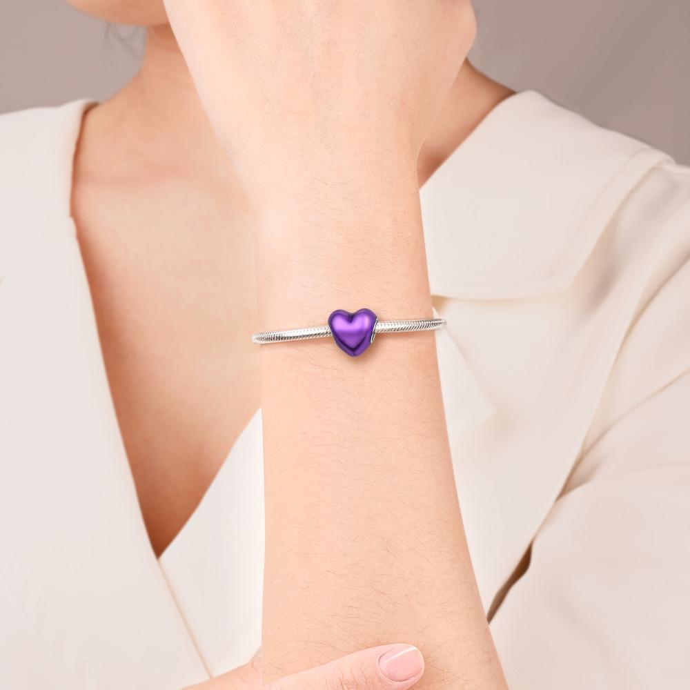 New Charms 925 Silver Colorful Shine Heart Shaped Charm Beads Fit Snake Chain Bracelet Necklace Women DIY Jewelry