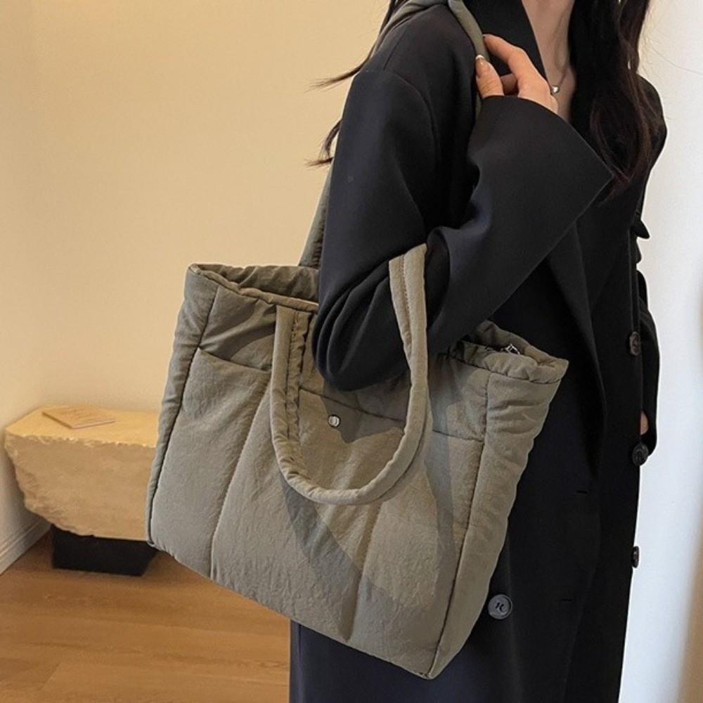 Solid Color Puffer Shoulder Bag Fashion Women Cloud Tote Bag Lady Laptop Handbags Travel