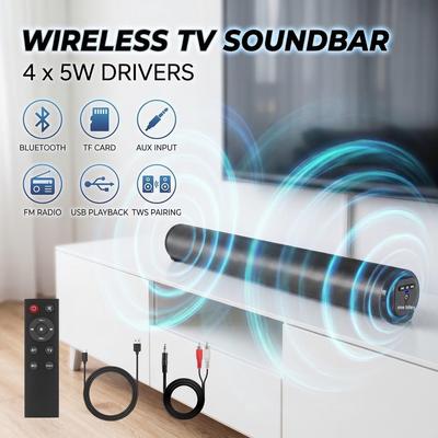 Bluetooth TV Soundbar with Powerful Bass for Computers, Phones, and Projectors