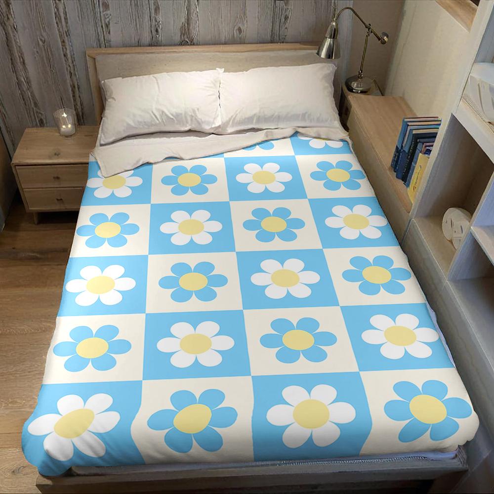 Checkerboard Daisy Pattern Flannel Blanket Warm Soft Halloween Christmas Couch Warm Cozy Decorative Decor Gift for All Season