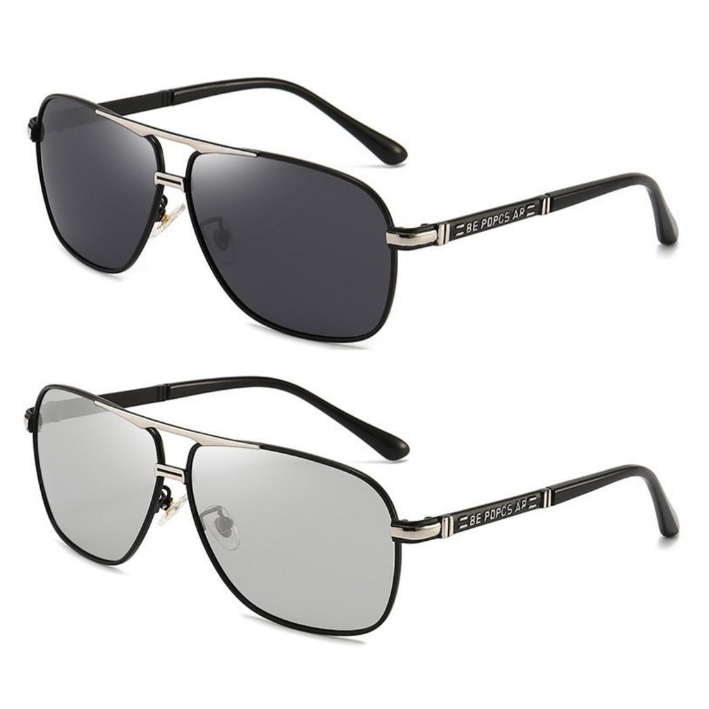 1/2PCS Sunglasses Men Square Double Beam Sunshade Driver Fishing Color Changing Day Night Dual Use UV Protection