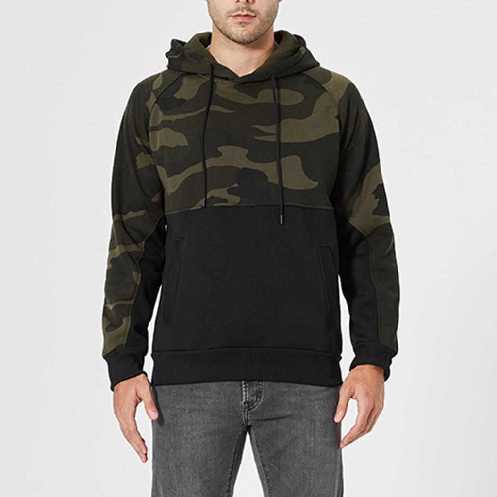 Men's Fashion Camouflage Sweatshirt Men's Drawstring Ribbed Closure Raglan-sleeves Hoodie