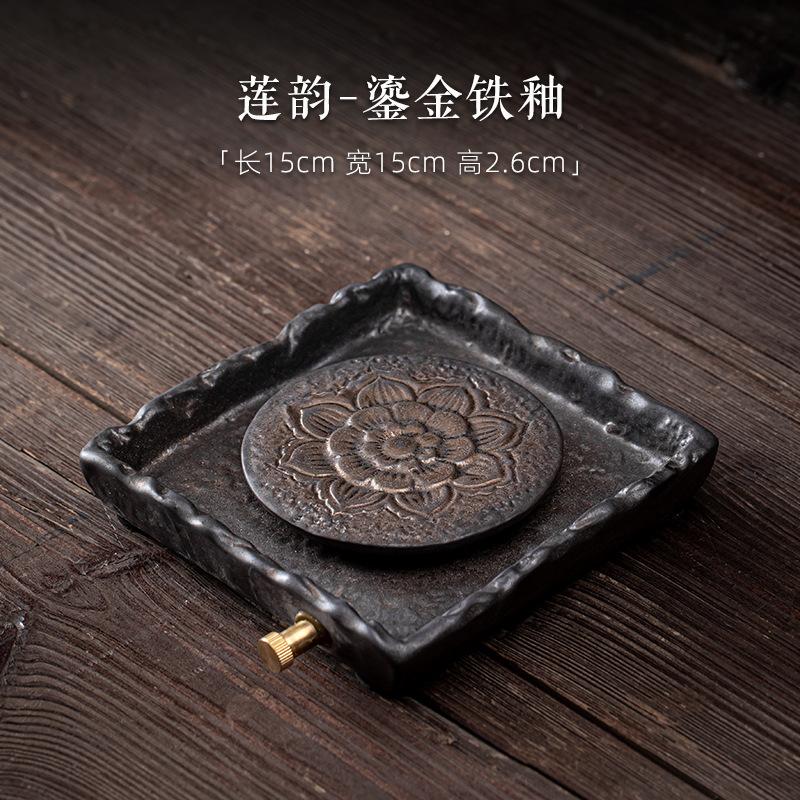 Teeablage Keramik Tee Serviertablett mit Abtropffläche Retro Lotusmuster Untersetzer Teetisch Box mit Wasserspeicher für Kungfu Set