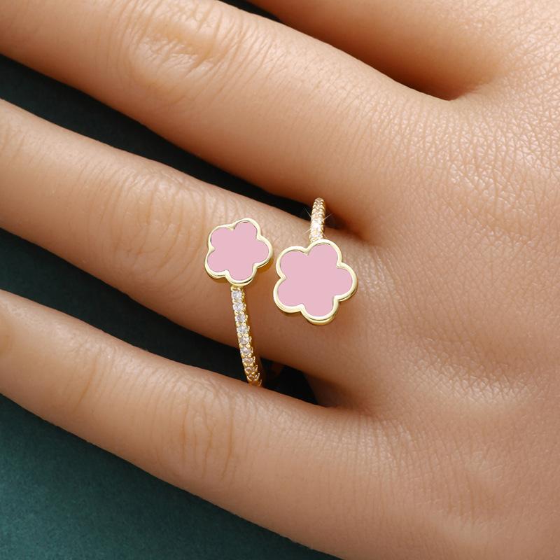 Gold Color Clover New in Rings for Women Cubic Zirconia Adjustable Daily Simple  Women's Ring Flower Fashion Accessories