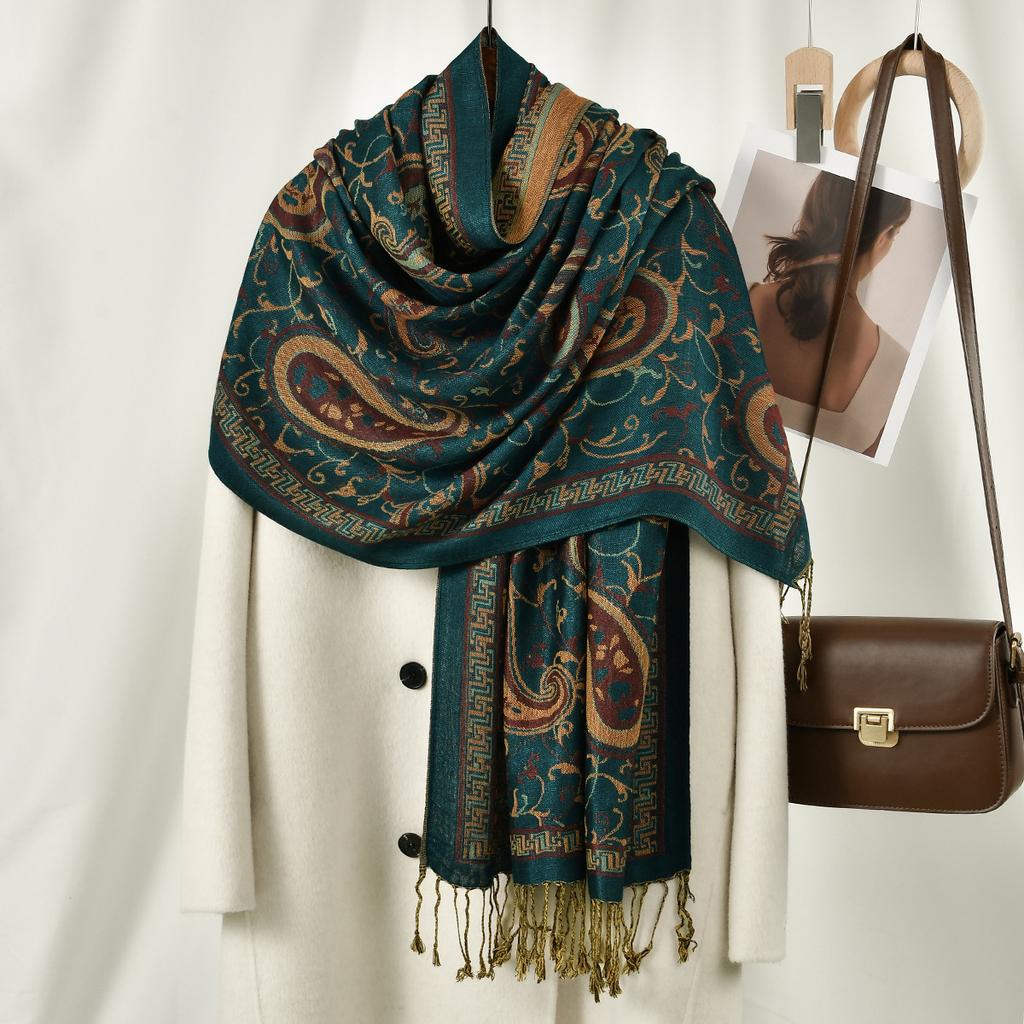 New Cashew Flower Embroidered Ethnic Style Polyester Long Scarf Classic Versatile Jacquard Tassel Women's Shawl Scarf
