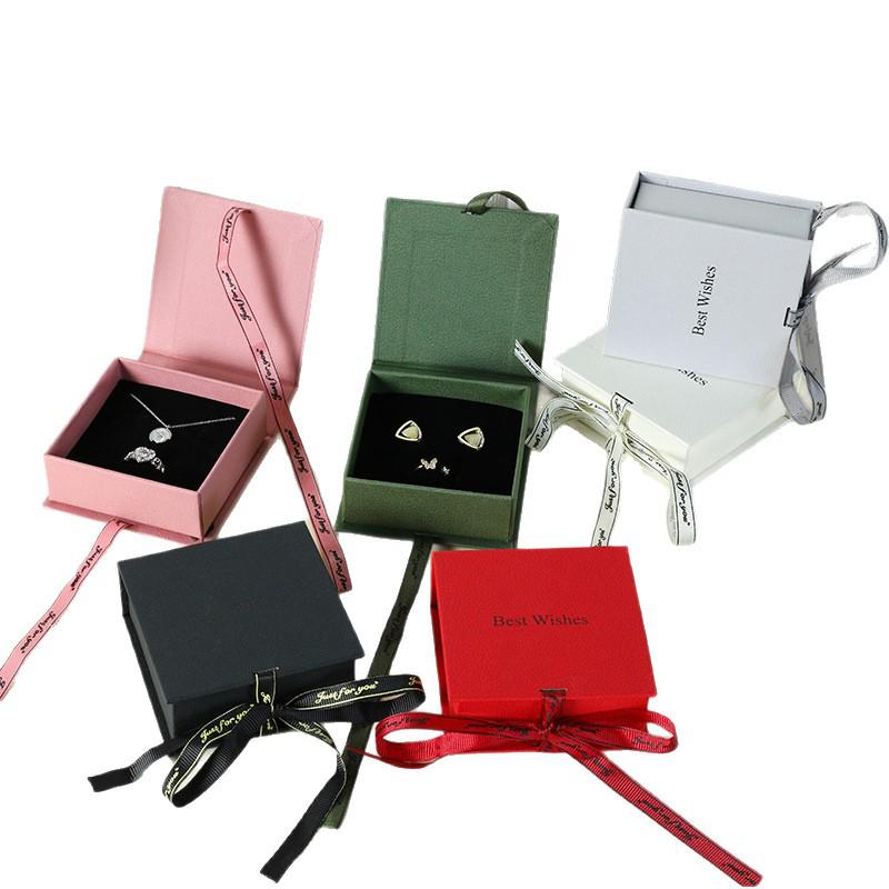 In Stock Bow Ribbon Flip-top Book-shaped Jewelry Box for Necklace, Ring, Earrings