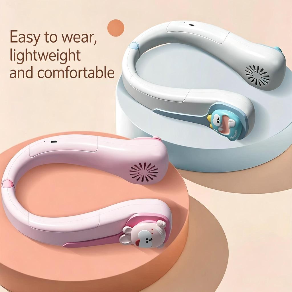 Children's Portable Neck Fan Cute Leafless Handheld Fan Cartoon Outdoor Rechargeable Fan for Student Picnics And Travel