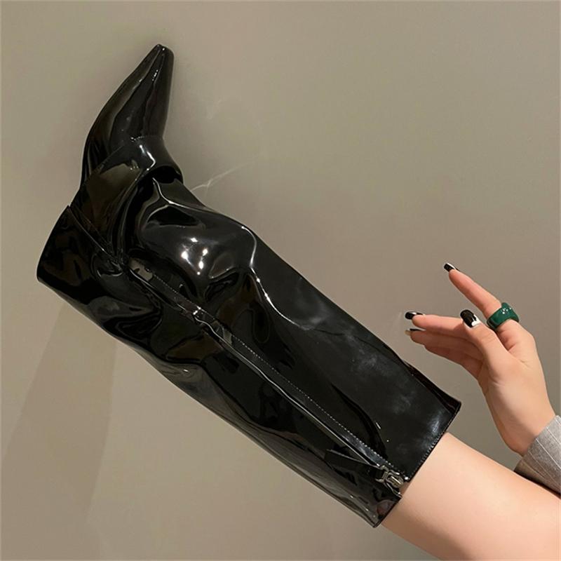 Eilyken New Design Splicing Wedges High Heels Women Knee-High Long Boots Pointed Toe Zipper Female Shoes