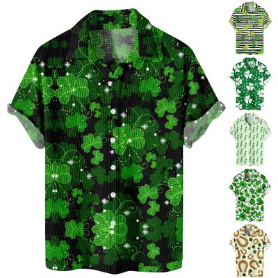 St. Patrick's Day Kortärmade skjortor med tryckt knapp för män Casual Fashion Kortärmade skjortor