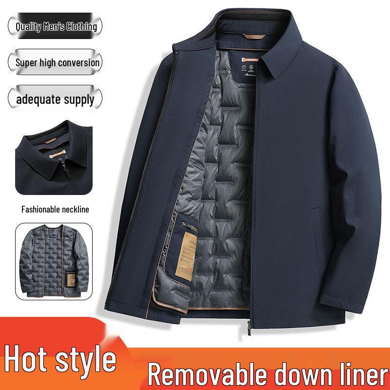Men's Luxury Lightweight Down Jacket - Winter White Lapel Design