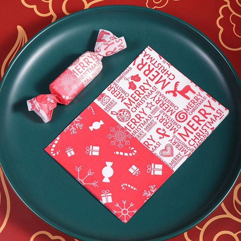 100Pcs/lot Christmas Printed Handmade Nougat Candy Packaging Oil Papers Milk Taffy Wrapper Xmas New Year Party Gift Decor