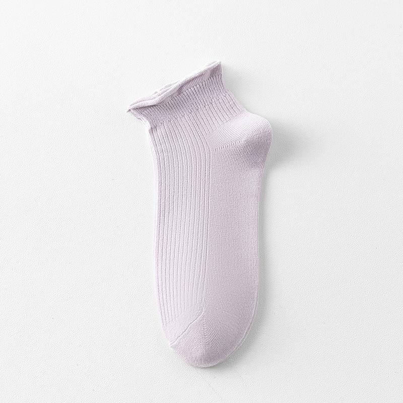 Women's Rolled-up Short Socks for Spring and Summer, Thin Solid Color Cotton Socks, Simple and Versatile, Mesh Breathable Short Socks