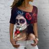 Women's T Shirt Vintage Skull 3D Printed V-neck Blouses Casual Short Sleeve Pullover Tops Summer Oversized Harajuku Clothes Tees