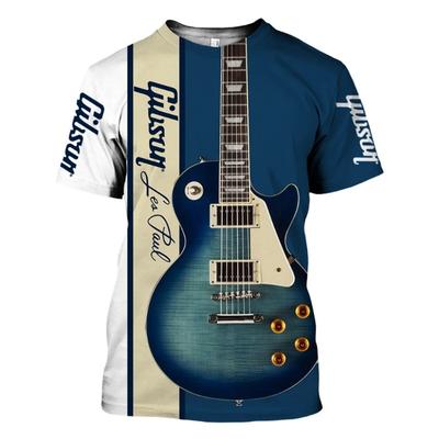 Verão Nova Camiseta Masculina Padrão Impresso 3D Guitarra Elétrica Harajuku Camiseta Casual Manga Curta Top Moda de Rua