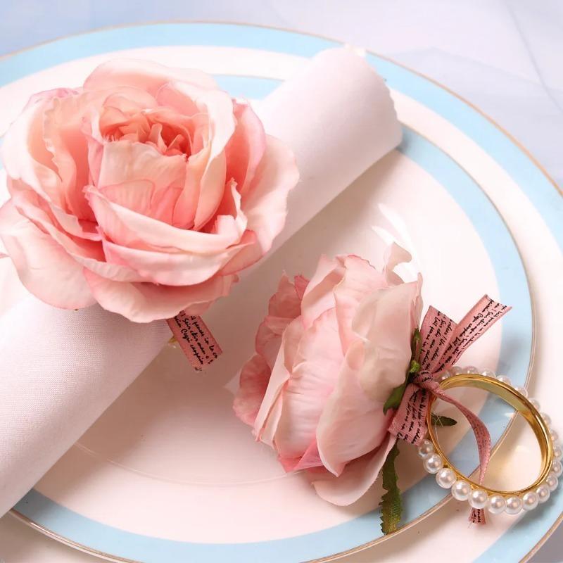 1-24PCS 2026 Pearl Rose Napkin Ring Creative Elegant Holder for Hotel Wedding Party Dining Table Decoration Accessories