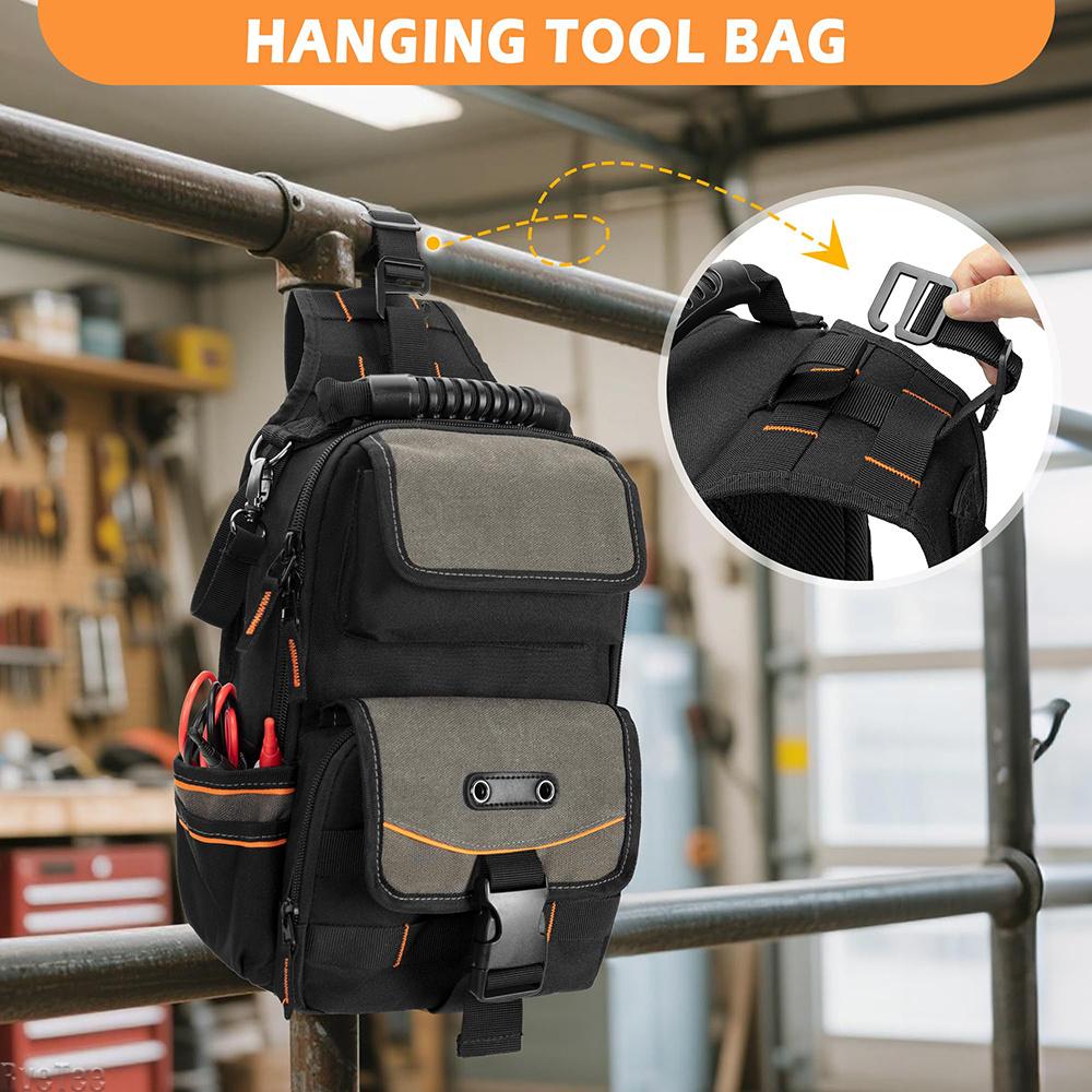 Electrician Tool Pouch Bag HVAC Tool Organizer Heavy-Duty Ergonomic Handle Removable Shoulder Strap for Electrician Tools
