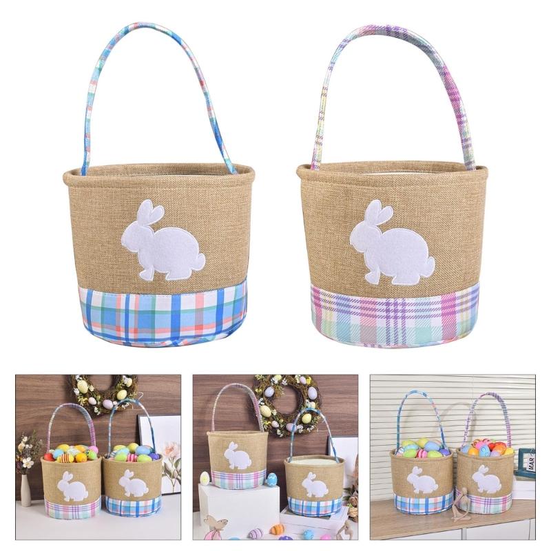 Reusable Striped Easters Decoration Basket Featuring Rabbit Patterns For Treat Storage And Tabletop Displays