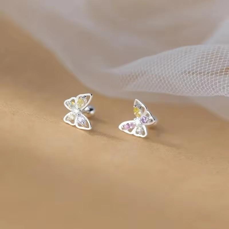 Silver Color Clover Zircon Stud Earrings for Women Sweet Exquisite Screw-Back Ear Piercing Jewelry Birthday Party Gifts