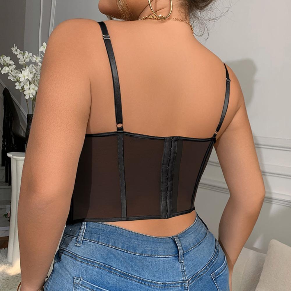 1XL-4XL Big Size Lace Corset Hollow Suspender Vest Elegant Simple Lace Crop Tops Spring Summer