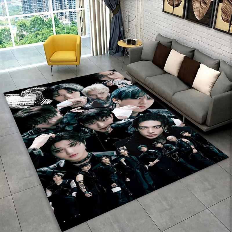 Fashion Kpop Stray Kids Non-Slip Area Rug for Living Room,Bedroom,Playroom,Soft Carpet Floor Mat Home Decor Rug Kids Room Gift