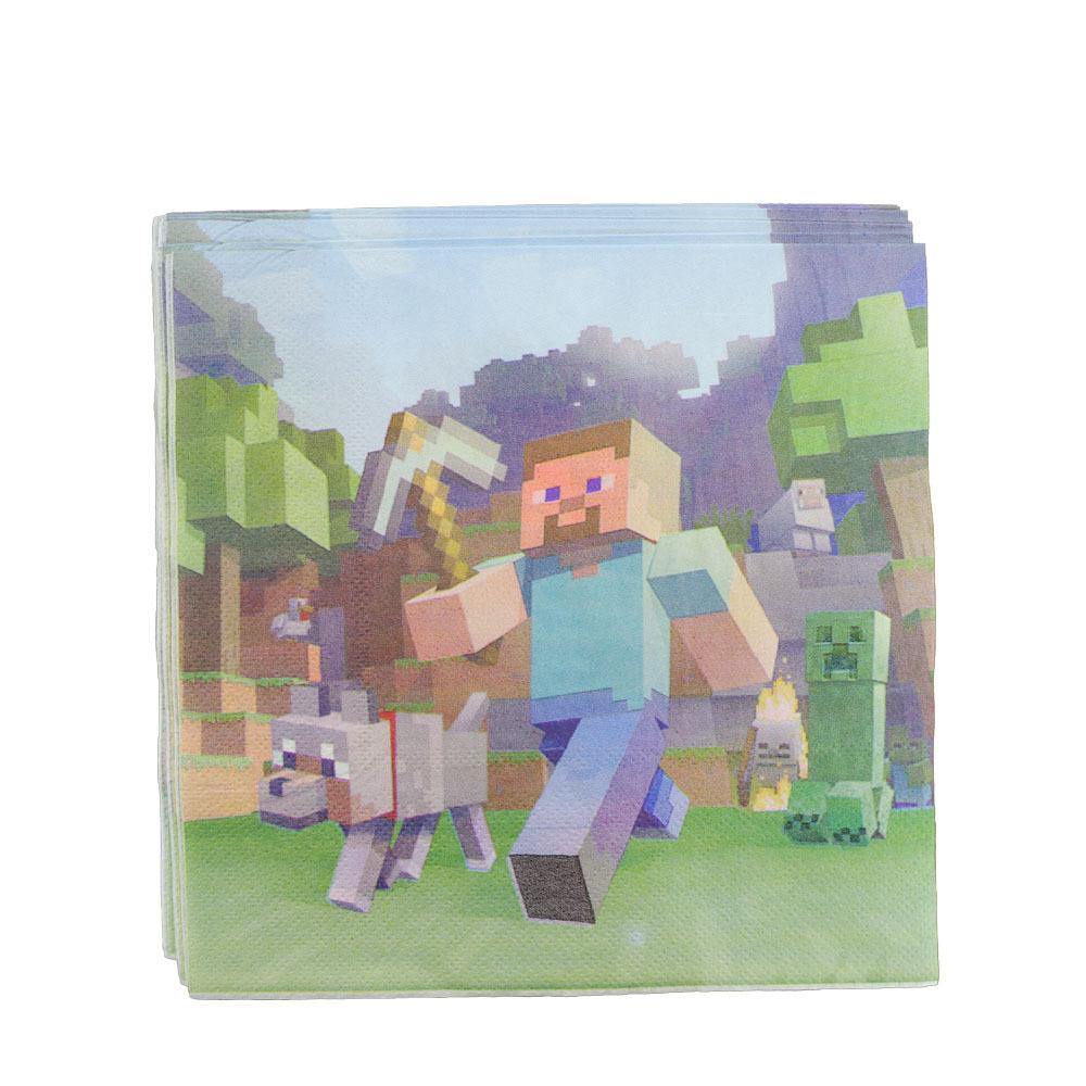 Minecraft Birthday Party Supplies Disposable Cutlery Paper Plates Paper Cups Paper Tissue Boy Decoration Children'S Fun