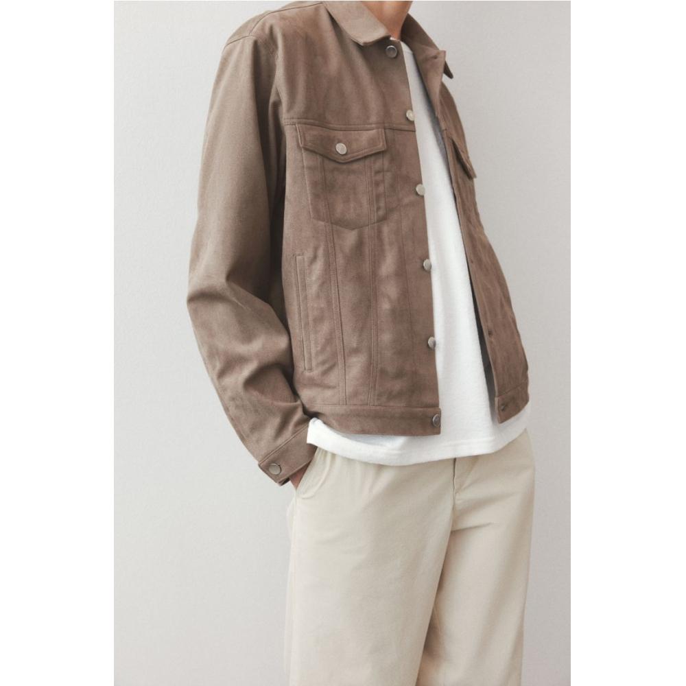H M Regular Fit Textured Jacket Dark Beige