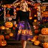 Women’s Round Neck Halloween Print Dress Casual Long Sleeve A Line Fit with Waist Belt and Themed Graphic Pattern