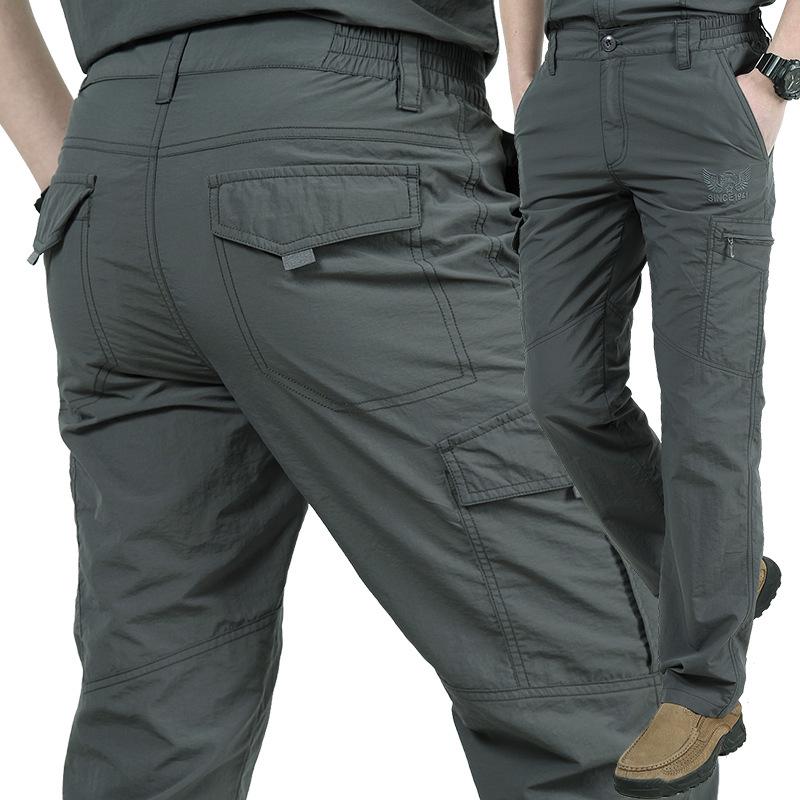 [Manufacturer] Men's Quick-Dry Multi-Pocket Cargo Trousers - Lightweight, Loose Fit for Outdoor and Tactical Use, Size 105