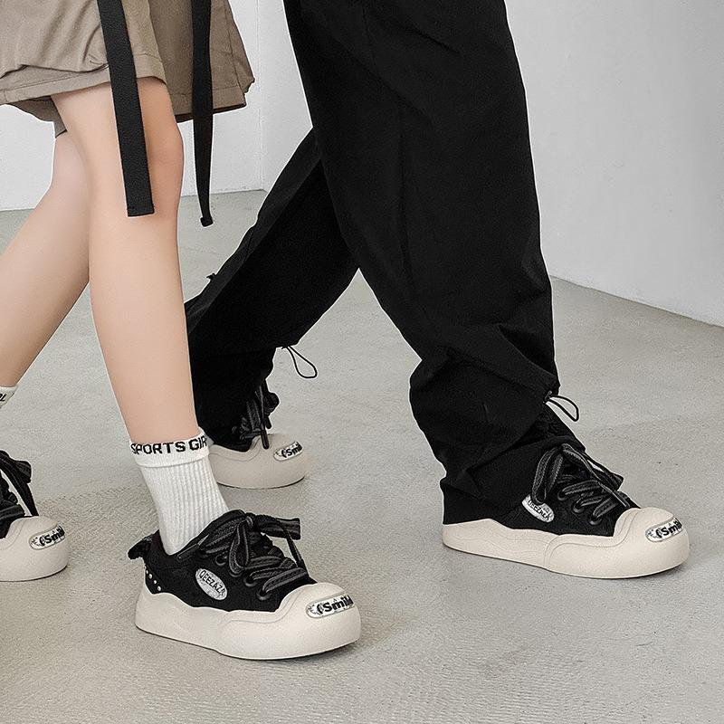 3858 silk pattern open smile canvas shoes new women's thick sole height increase ugly cute big head board shoes low top round head casual