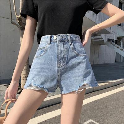 Pantolon Klasik ve Minimalist Moda Çok Yönlü Kadın Yaz Yüksek Bel İnce Bol Dış Giyim Yırtık Delikler A Kelime Denim Şort Bireysellik