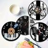 Set of 6 2D Musical Clock Wooden Coasters Non-Slip Heat ResistantTableRunner Home Office Cafe Bar Kitchen Restaurant Decoration