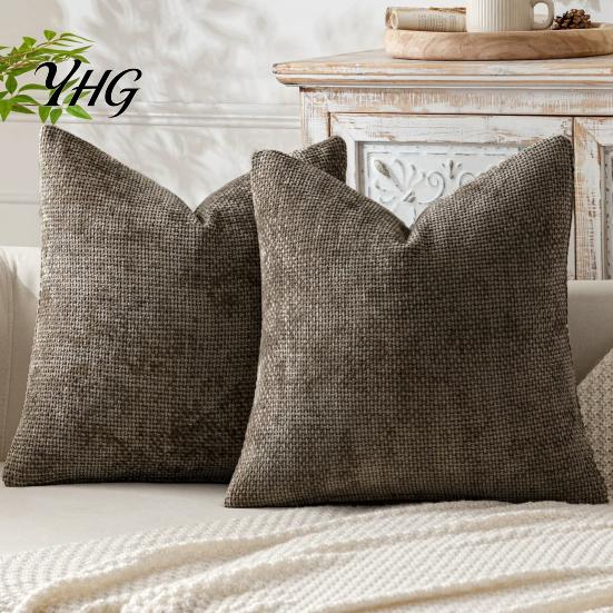 Invisible Zipper Pillow Case Weave Texture Cushion Case, Chenille Throw Cover, Solid Color Cover Durable Decorative Covers with for Living Room