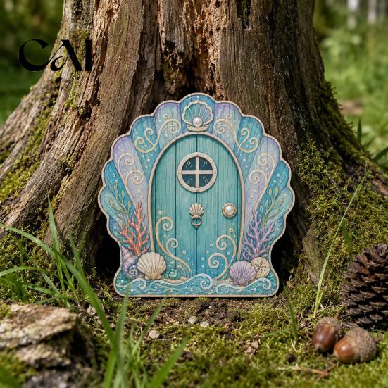 Durable Fairy Door for Garden Mini Wooden Door, 2D Flat Miniature Unique House Gate DIY Craft, Dollhouse Accessory, Wall Terrarium Decor Festive