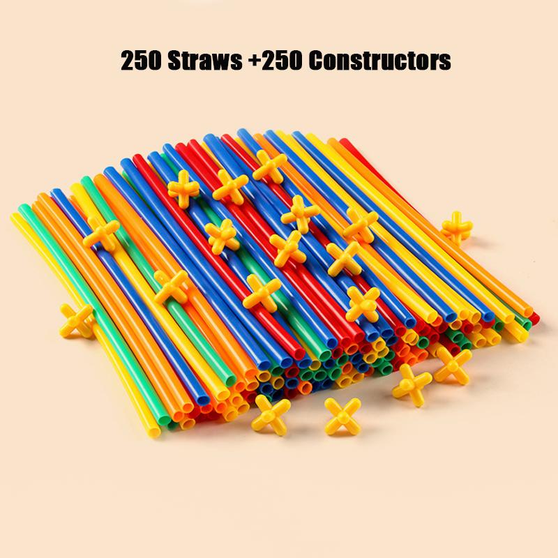 500/300/100PCS Straw Constructor Toys STEM Building Interlocking Plastic Engineering Children Educational Blocks De Construcción
